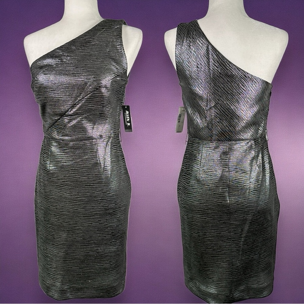 NWT Allen B. By Allen Schwartz Silver Metallic One Shoulder Bodycon Dress Size 2